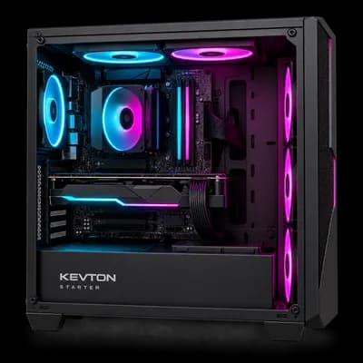 Side panel view showing internal components of Kevton Starter gaming desktop.