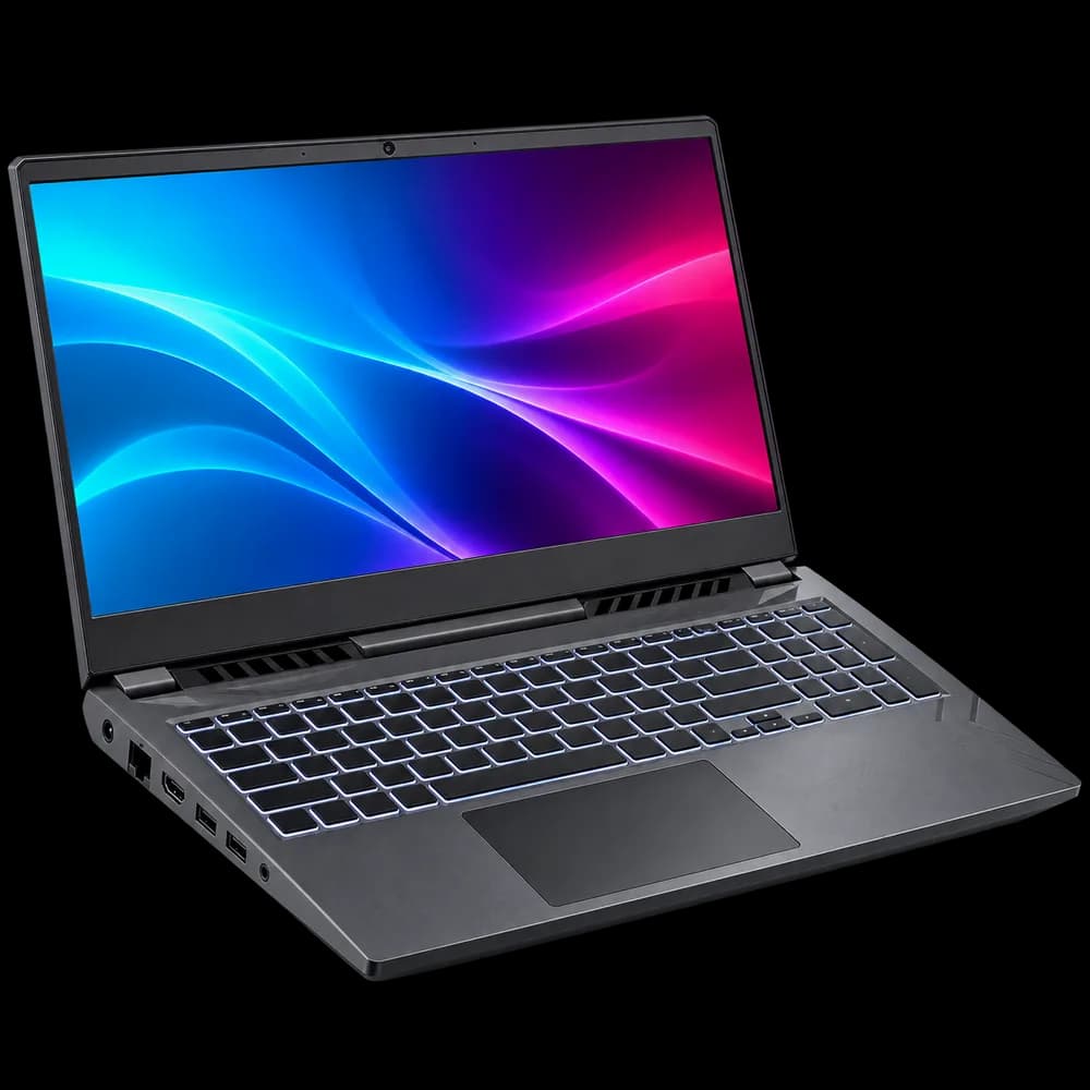 ASUS TUF Gaming A15 open at an angle with the screen switched on
